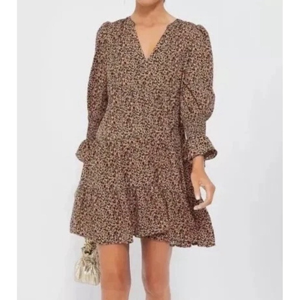Tuckernuck Pomander Place Kenzo Dress Size XS Brown Leopard Print Tiered V-Neck